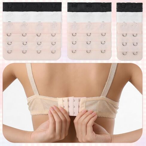 Nogeqi 18 Pcs Bra Strap Extender 2 Hook / 3 Hook / 4 Hooks Bra Extenders for Women, Elastic Bras Extension Plus Size Soft and Comfortable Bra-Band Extender (Black, White, Skin) in Kuwait