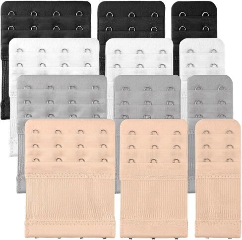 12 Pcs Adjustable Bra Strap Extender Set Replacement Elastic 3 Rows Bra Extenders 2/3/4 Hooks Bras Extensions Portable Soft Stretchy Plus Size for Women in Saudi Arabia