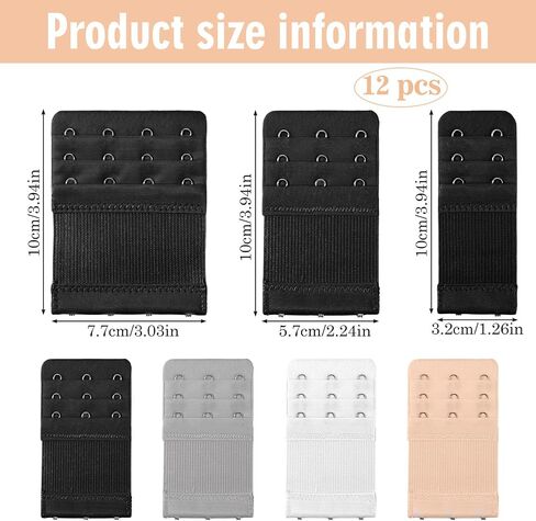12 Pcs Adjustable Bra Strap Extender Set Replacement Elastic 3 Rows Bra Extenders 2/3/4 Hooks Bras Extensions Portable Soft Stretchy Plus Size for Women in Saudi Arabia