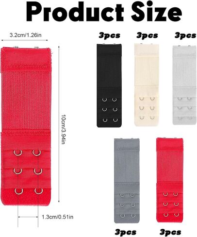 15Pcs Bra Extenders, 2 Hooks 3 Row Bra Strap Extender, Adjustable Extensions for Women Underwear (5 Colors) in Saudi Arabia