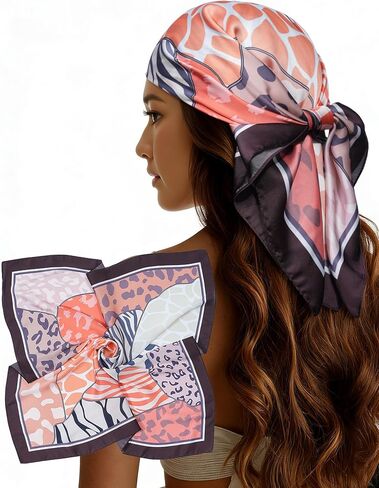 Lourny Head Satin Scarf for Women - 27 Inch Square Hair Scarves, Silk-Like Feel for Fashion Wrap, Neck Scarf, Bandana in Saudi Arabia