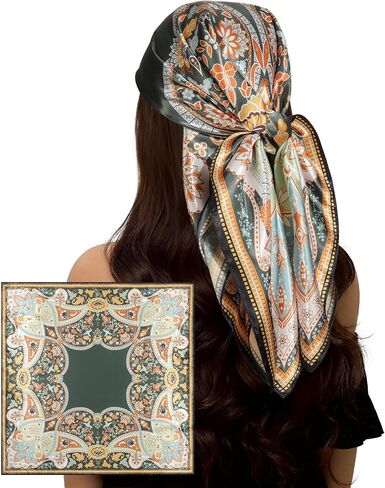Lourny Head Scarf for Women – 35" Large Fashion Silk-Like Satin Scarf, Square Bandana for Hair Sun Protection, Travel, Gift in Saudi Arabia