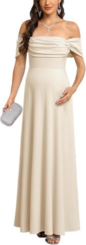 AISWI Off Shoulder Maternity Dress Formal Ruched A Line Elegant Maxi Gown Baby Shower Photography Wedding Guest in Saudi Arabia