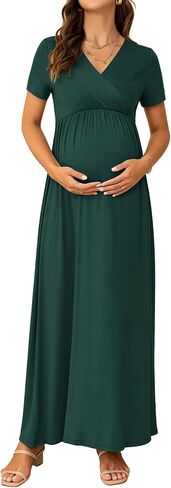Maternity Nursing Maxi Dress, Short Sleeve Wrap V Neck for Spring Summer Baby Shower Photoshoot Wedding Guest in Saudi Arabia