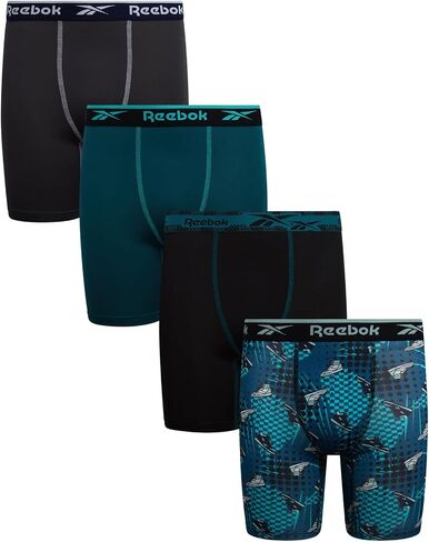 Reebok Boys Boxer Briefs - 4 Pack Performance 6" Inseam Long Leg Boxer Briefs Boys Underwear with Support Pouch (6-18) in Kuwait