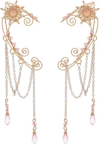 أصفاد أذن Elf - إكسسوارات عصر النهضة غلاف الأذن الجنية بتصميم الشمس وإكسسوارات Crystal Renfaire Fairycore Fantasy in Kuwait