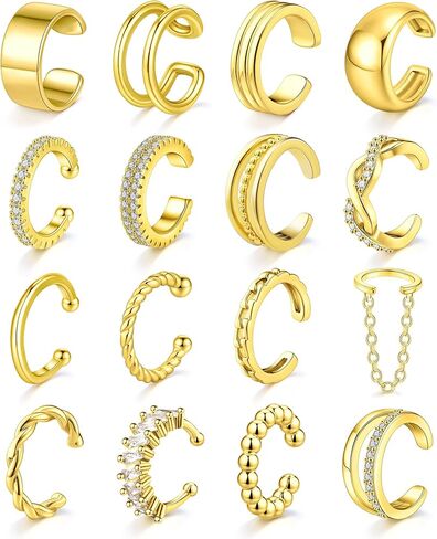 Giovanchi 16Pcs Ear Cuffs Non Piercing - 14K Gold Plated Ear Cuff Earrings for Women - Adjustable Earring Cuffs Non Pierced Ears Clip on Cartilage Earring Fake Earrings Set in Saudi Arabia