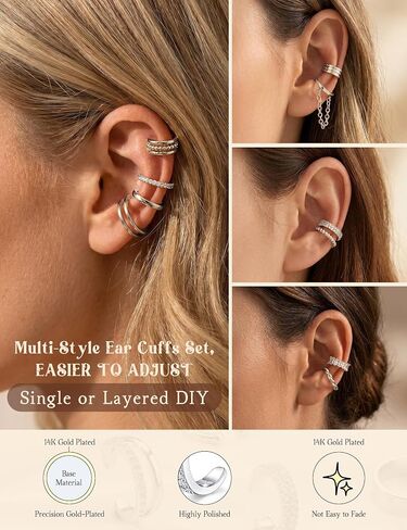 Giovanchi 16Pcs Ear Cuffs Non Piercing - 14K Gold Plated Ear Cuff Earrings for Women - Adjustable Earring Cuffs Non Pierced Ears Clip on Cartilage Earring Fake Earrings Set in Saudi Arabia