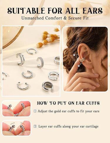 Giovanchi 16Pcs Ear Cuffs Non Piercing - 14K Gold Plated Ear Cuff Earrings for Women - Adjustable Earring Cuffs Non Pierced Ears Clip on Cartilage Earring Fake Earrings Set in Saudi Arabia