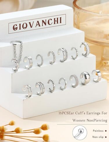 Giovanchi 16Pcs Ear Cuffs Non Piercing - 14K Gold Plated Ear Cuff Earrings for Women - Adjustable Earring Cuffs Non Pierced Ears Clip on Cartilage Earring Fake Earrings Set in Saudi Arabia