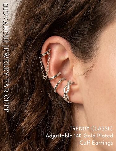 Giovanchi 16Pcs Ear Cuffs Non Piercing - 14K Gold Plated Ear Cuff Earrings for Women - Adjustable Earring Cuffs Non Pierced Ears Clip on Cartilage Earring Fake Earrings Set in Saudi Arabia