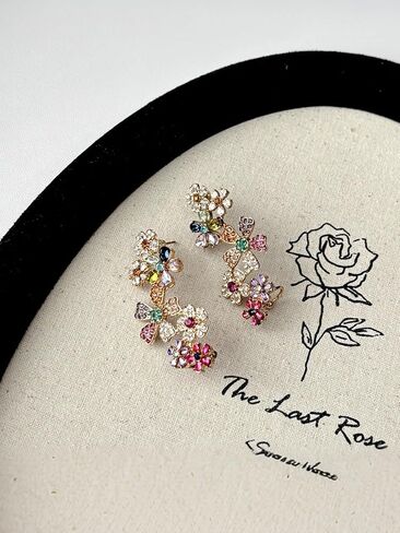 Climber Earrings for Women Multicolor Ear Studs with Ear Cartilage Clip Crystal Clustered Flowers Ear Cuff Earring Statement Floral Crawler Stud Earrings Sparkly Zircon Gemstone Earring in Saudi Arabia