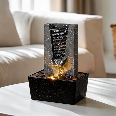 Zen Tabletop Indoor Water Fountain - Indoor Waterfall with LED Light, Relaxing Water Sounds for Office Desk Decor, Home Meditation & Stress Relief, Ideal Relaxation Gift for Women/Men in Kuwait