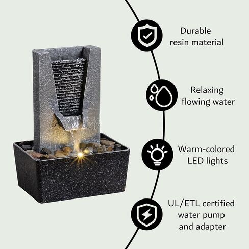 Zen Tabletop Indoor Water Fountain - Indoor Waterfall with LED Light, Relaxing Water Sounds for Office Desk Decor, Home Meditation & Stress Relief, Ideal Relaxation Gift for Women/Men in Kuwait