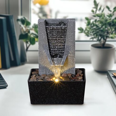 Zen Tabletop Indoor Water Fountain - Indoor Waterfall with LED Light, Relaxing Water Sounds for Office Desk Decor, Home Meditation & Stress Relief, Ideal Relaxation Gift for Women/Men in Kuwait