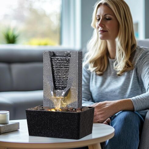 Zen Tabletop Indoor Water Fountain - Indoor Waterfall with LED Light, Relaxing Water Sounds for Office Desk Decor, Home Meditation & Stress Relief, Ideal Relaxation Gift for Women/Men in Kuwait