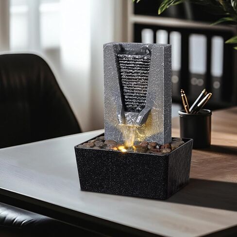 Zen Tabletop Indoor Water Fountain - Indoor Waterfall with LED Light, Relaxing Water Sounds for Office Desk Decor, Home Meditation & Stress Relief, Ideal Relaxation Gift for Women/Men in Kuwait