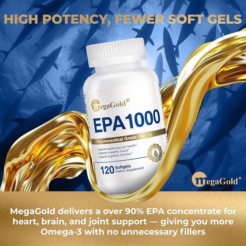 Fish Oil Omega 3 Supplements EPA 1000mg - Omega-3 Fatty Acids, 1000mg Burpless Fish Oil for Men & Women, Pure Concentrated Supplement - 120 Mini Softgels in Kuwait