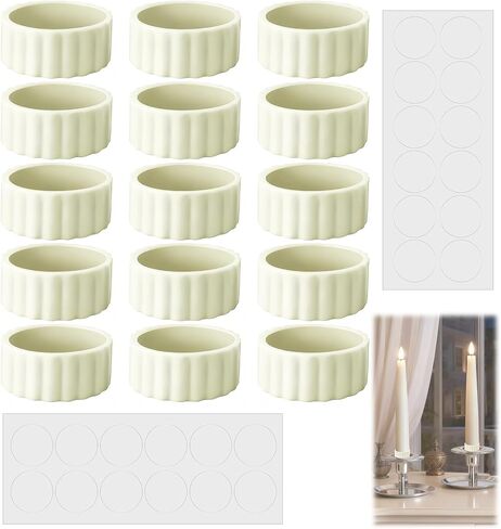 15Pcs Candle Grippers for Taper Candles,24pcs Sticky dots Clear Double Sided Removable, Flexible Silicone Stabilizers for Secure Hold in Weddings, Festivals and Home Decor in Saudi Arabia