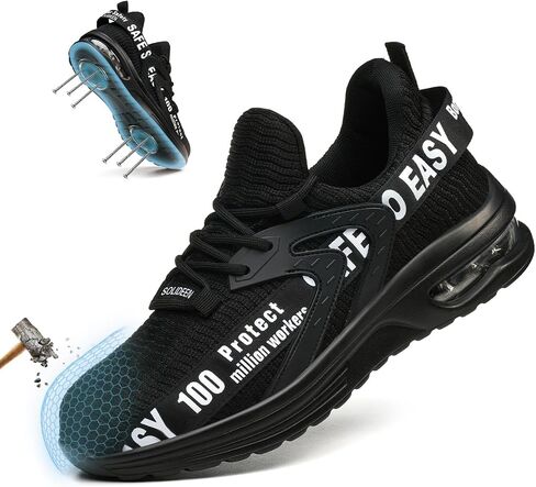 Steel Toe Shoes for Men Women,Comfortable Breathable Safety Sneakers Industrial Non Slip Safety Work Shoes Black in Saudi Arabia