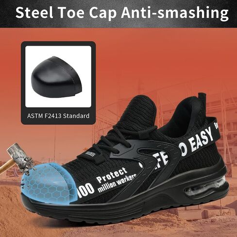 Steel Toe Shoes for Men Women,Comfortable Breathable Safety Sneakers Industrial Non Slip Safety Work Shoes Black in Saudi Arabia