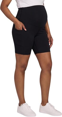 Motherhood Maternity Womens Over The Belly Pocket Biker Active Workout Pregnancy Shorts in Kuwait