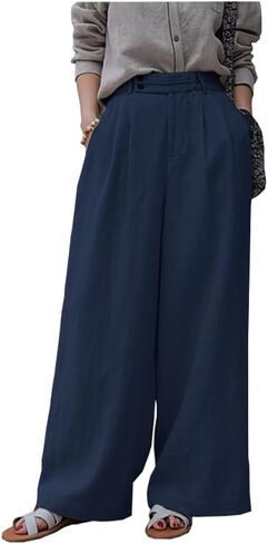 100% Linen Women's Pants Literary Style Loose Straight Leg Wide Leg Pants Large Size Outdoor Casual in Saudi Arabia