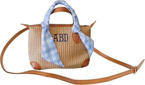 Personalized Coastal Mini Crossbody Bag - Straw Woven Purse with Embroidered Monogram, Faux Leather Crossbody Handbag, Small Travel Purse, Gift for Women in Saudi Arabia