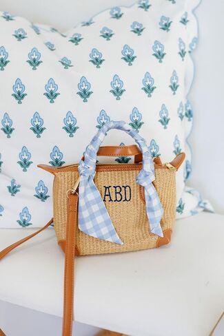 Personalized Coastal Mini Crossbody Bag - Straw Woven Purse with Embroidered Monogram, Faux Leather Crossbody Handbag, Small Travel Purse, Gift for Women in Saudi Arabia