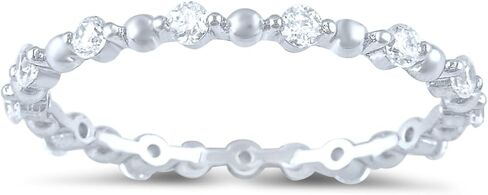 SILVERCLOSEOUT Rhodium Plated Sterling Silver Womans Cz Cubic Zirconia Thin Stacking Eternity Band Ring Size 4-9 in Saudi Arabia