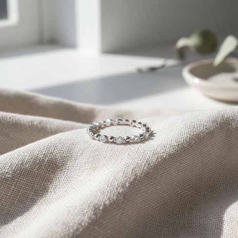 SILVERCLOSEOUT Rhodium Plated Sterling Silver Womans Cz Cubic Zirconia Thin Stacking Eternity Band Ring Size 4-9 in Saudi Arabia