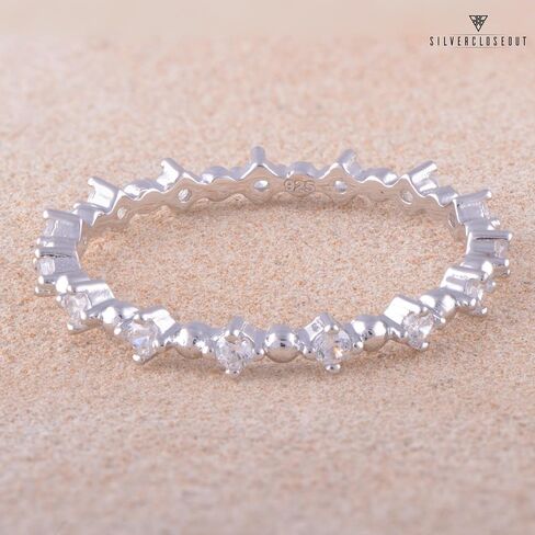 SILVERCLOSEOUT Rhodium Plated Sterling Silver Womans Cz Cubic Zirconia Thin Stacking Eternity Band Ring Size 4-9 in Saudi Arabia