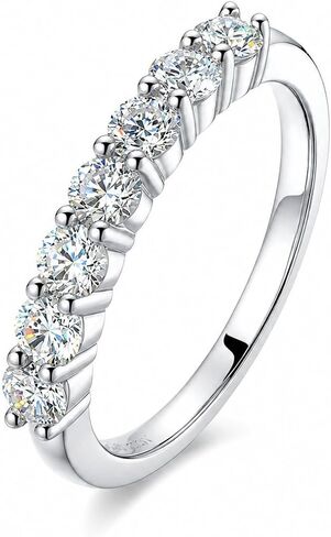 AURALUME Lab Grown Diamond Eternity Band 0.77cttw 7 Stone D Color VVS Clarity 3mm S925 Sterling Silver Anniversary Wedding Rings for Women in Saudi Arabia