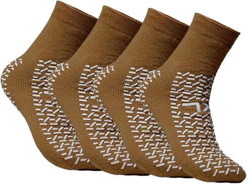 Double Tread Non-Skid Safety Socks – X-Large Beige (4 Pairs) / Unisex | Non-Slip | Hospital, Home, or Yoga Use in Saudi Arabia