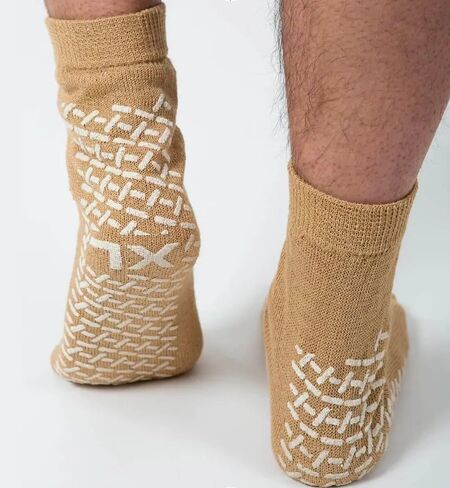 Double Tread Non-Skid Safety Socks – X-Large Beige (4 Pairs) / Unisex | Non-Slip | Hospital, Home, or Yoga Use in Saudi Arabia
