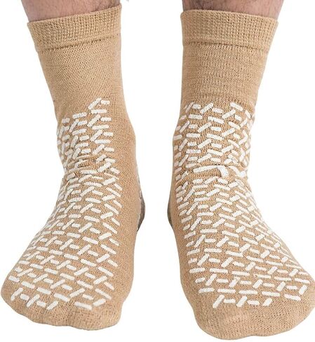 Double Tread Non-Skid Safety Socks – X-Large Beige (4 Pairs) / Unisex | Non-Slip | Hospital, Home, or Yoga Use in Saudi Arabia
