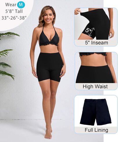 JOYBIK Women's 5" High Waisted Boyshort Swim Board Shorts (Available in Plus) Swimsuits Bottoms in Saudi Arabia