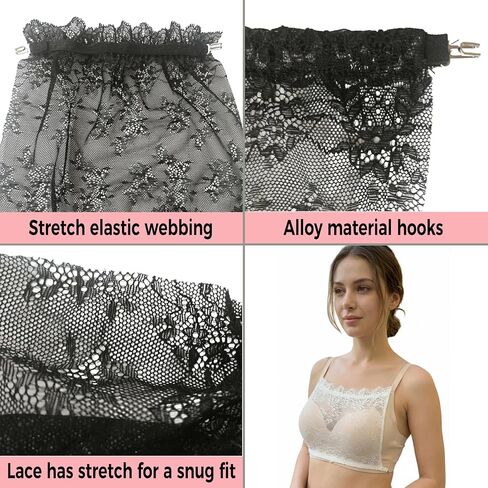 3Pcs Lady Lace Wearable Mock Camisole Bra Insert Overlay Modesty Panel VestWomen Lace Insert Wrapped Chest Overlay Invisible Panel Mock Camisole Bra Flexibility Anti-Exposure Summer Clip On Bra in Kuwait