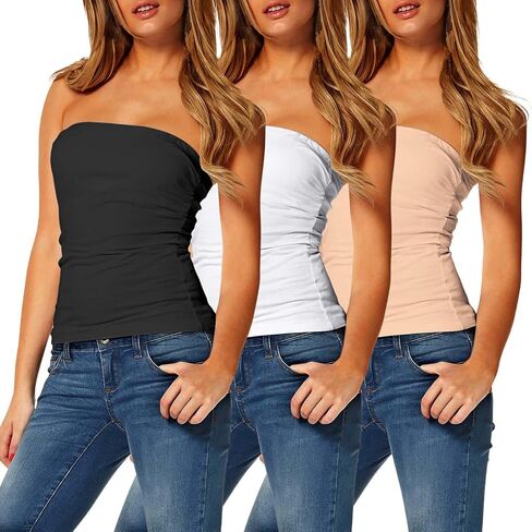 TAIPOVE Women's Tube Tops Cotton Strapless Long Length Sexy Cute Summer Bandeau Shirts 3 Packs in Kuwait