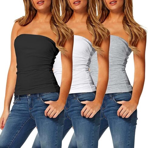 TAIPOVE Women's Tube Tops Cotton Strapless Long Length Sexy Cute Summer Bandeau Shirts 3 Packs in Kuwait