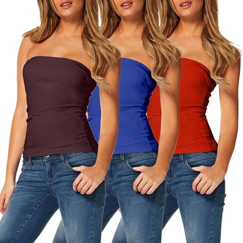 TAIPOVE Women's Tube Tops Cotton Strapless Long Length Sexy Cute Summer Bandeau Shirts 3 Packs in Kuwait