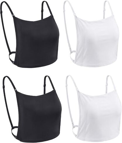 4 Pcs Cleavage Cover Up for Low Neckline, Women's Adjustable Modesty Panel Mock Camisole, Bra Insert Overlay for Deep Necklines (Black & White) in Saudi Arabia