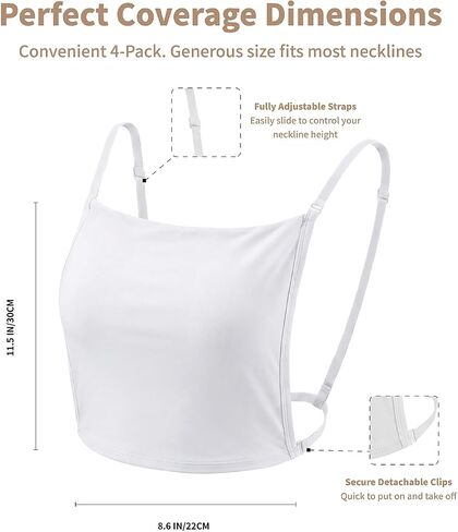 4 Pcs Cleavage Cover Up for Low Neckline, Women's Adjustable Modesty Panel Mock Camisole, Bra Insert Overlay for Deep Necklines (Black & White) in Saudi Arabia