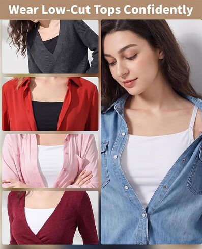 4 Pcs Cleavage Cover Up for Low Neckline, Women's Adjustable Modesty Panel Mock Camisole, Bra Insert Overlay for Deep Necklines (Black & White) in Saudi Arabia