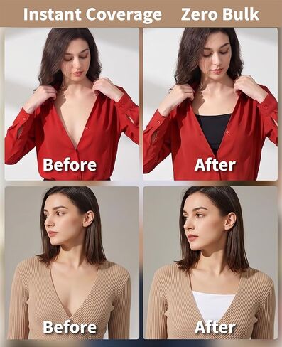 4 Pcs Cleavage Cover Up for Low Neckline, Women's Adjustable Modesty Panel Mock Camisole, Bra Insert Overlay for Deep Necklines (Black & White) in Saudi Arabia