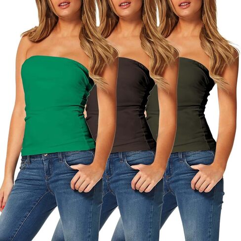 TAIPOVE Women's Tube Tops Cotton Strapless Long Length Sexy Cute Summer Bandeau Shirts 3 Packs in Kuwait