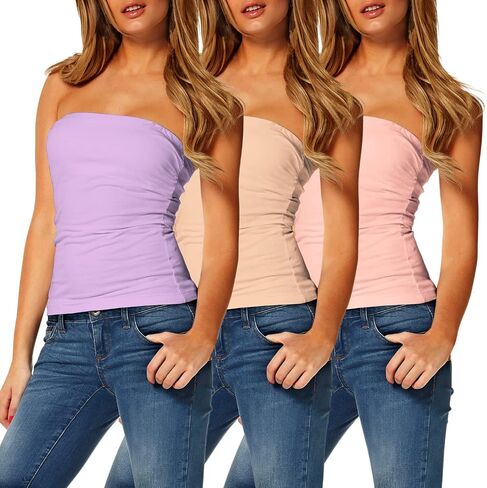 TAIPOVE Women's Tube Tops Cotton Strapless Long Length Sexy Cute Summer Bandeau Shirts 3 Packs in Kuwait