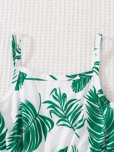 Girls Sleeveless Jumpsuit Tropical Leaf Print Smocked Bodysuit with Wide Leg for Girl 4Y-8Y Kids in Kuwait