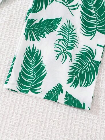 Girls Sleeveless Jumpsuit Tropical Leaf Print Smocked Bodysuit with Wide Leg for Girl 4Y-8Y Kids in Kuwait