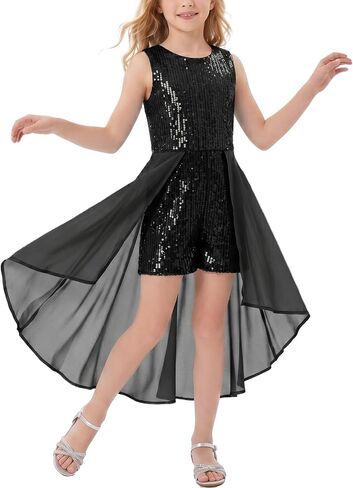 Noomelfish Girls Sequin Jumpsuit Sparkly Dance Formal Party Pageant Romper Prom Dress (5-14 Years) in Kuwait